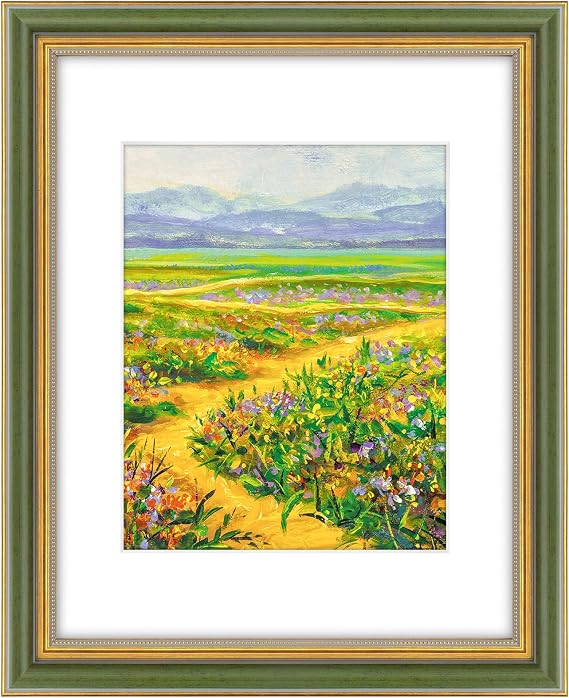 Golden State Art,11x14 Ornate Picture Frame for 8x10 Photo with Mat or 11 x 14 Prints without Mat,Real Glass Wall DisplayColor:Green Gold