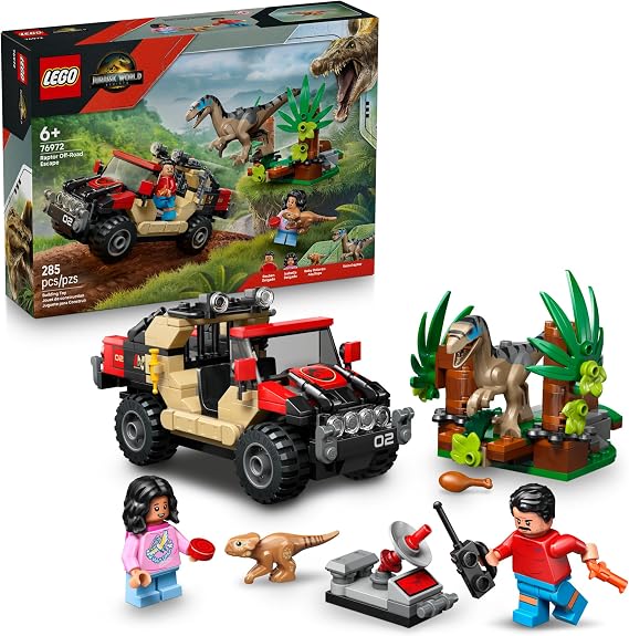 LEGO Jurassic World Raptor Off-Road Escape Dinosaur Toy - Building Playset with Dinosaur Action Figures, Jurassic World Toy for Boys & Girls, Ages 6+ Gift Idea for Birthdays - 76972