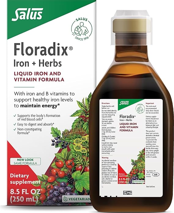 Floradix Iron & Herbs, Herbal Supplement for Men and Women, 8.5 fl oz