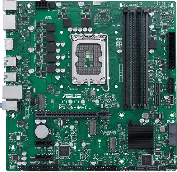 ASUS Pro Q670M-C-CSM LGA 1700(Intel 12th&13th Gen&Intel vPro) mATX Commercial Motherboard(PCIe 4.0,DDR5 4800, 2xNVMe SSD M.2 Slots,4xUSB 3.2 Gen 2 Ports, Front USB 3.2 Gen 1 Type-C)