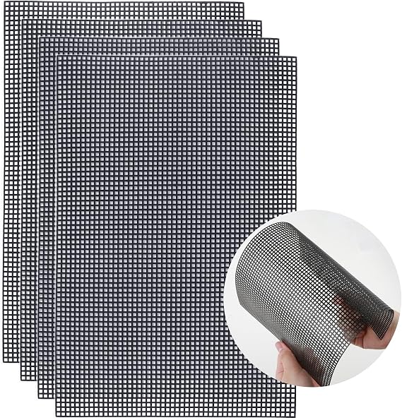 Aster 4 Pieces 4 Count Plastic Mesh Canvas Sheets for Embroidery, Plastic Needlepoint Canvas, Fursuit Eye Mesh for Crafts DIY, Knit Crochet Projects (Black, 1.87.9inch)