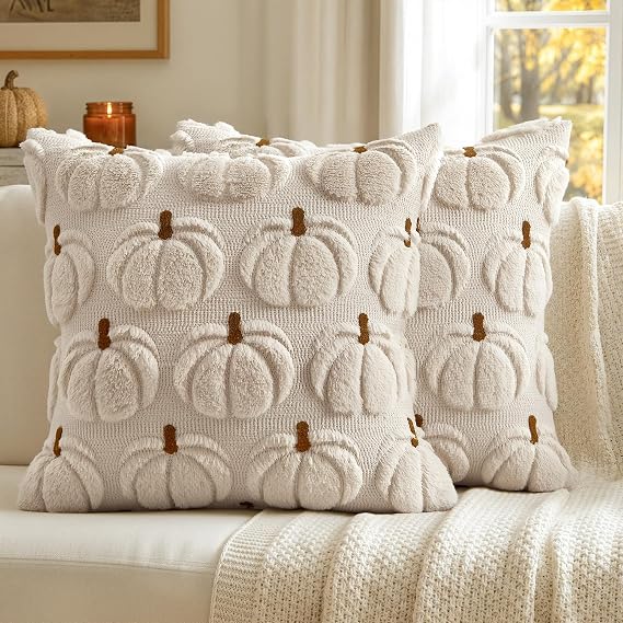 MIULEE Fall Pumpkin Pillow Covers Fall Decor Beige Brown Stem 18x18
