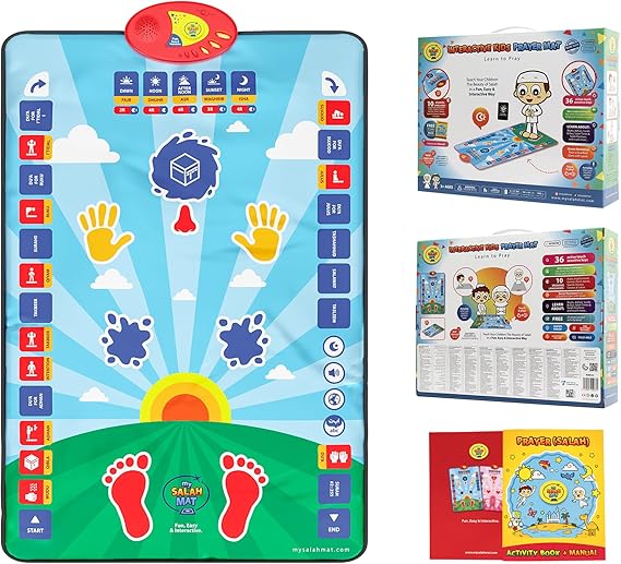 My Salah Mat - Interactive Muslim Prayer Rug for Kids Learning Salah - Fun & Easy Kids Prayer Mat with 36 Touch Keys, 15 Languages, Speaker, Booklets - Islamic Toy for 3 & Up