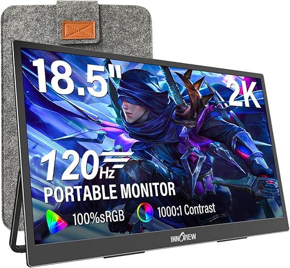 InnoView 2K Portable Monitor for Laptop 18.5" 2560x1440p QHD 120Hz 100% sRGB USB-C Standard HDMI DP Port Gaming Monitor,HDR Travel External Second Screen for Laptop, PC, Game Consoles
