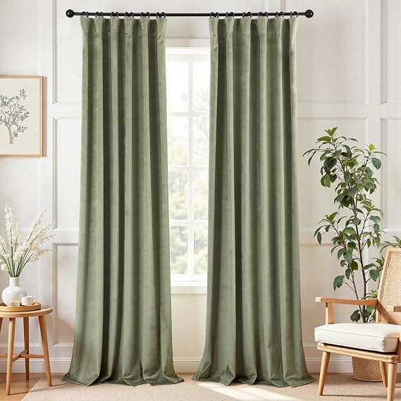 KOUFALL Hooks Belt Velvet Blackout Curtains