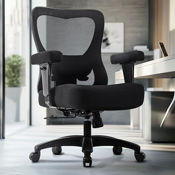 Hellove Big and Tall Office Chair 500lbs, Heavy Duty Mesh Office Chair with Wider Thicken Seat, Pocket Spring Cushion, Adjustable Lumbar Support, Computer Desk Chair, Black