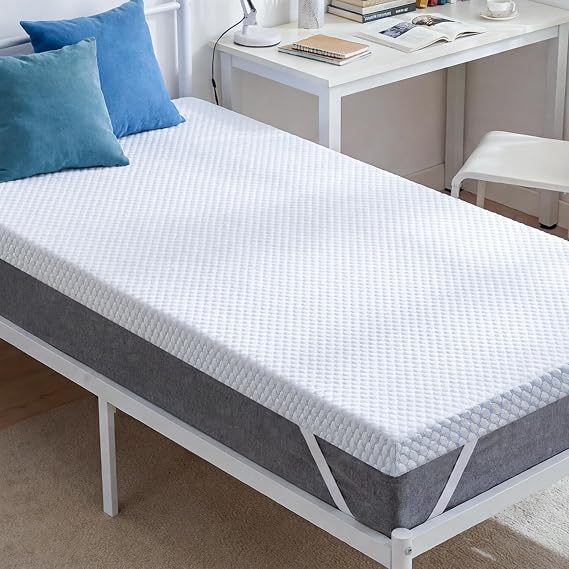 SINWEEK Cooling Memory Foam Mattress Topper for Pressure Relief, Bed Mattress Pad with Cooling Soft Cover and Corner Straps, CertiPUR-US Certified, 3 Inch Twin XL Size