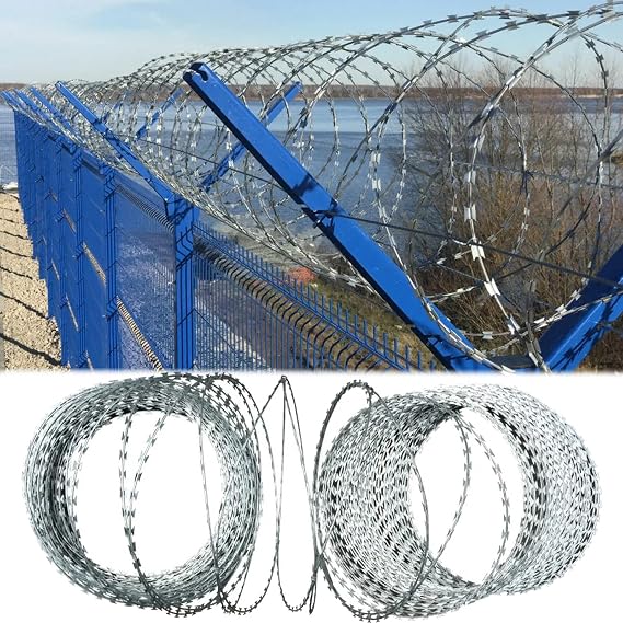 Razor Wire Galvanized Barbed Wire, Razor Wire Barbed for Wire Fencing, 30 50 100 150 200 250 300 Feet Galvanized Steel Razor Ribbon Barb Wire Roll for Backyard Farm Garden Outside Factory Wall Fence,