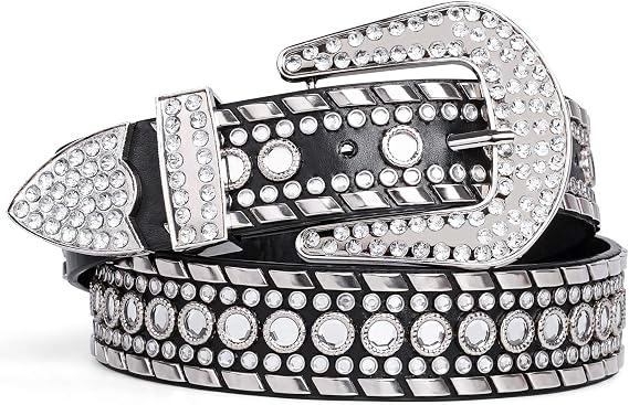CTL Rhinestone BB Western Belt for Women & Men Cowboy & Cowgirl - Leather Studded Belt for Jeans, Dress & More