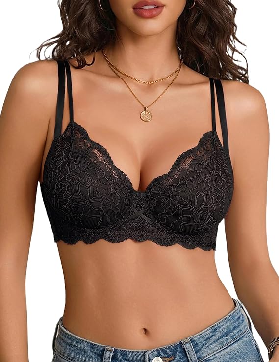 Avidlove Sexy Bras for Women V Neck Sheer Balconette Bras with Underwire
