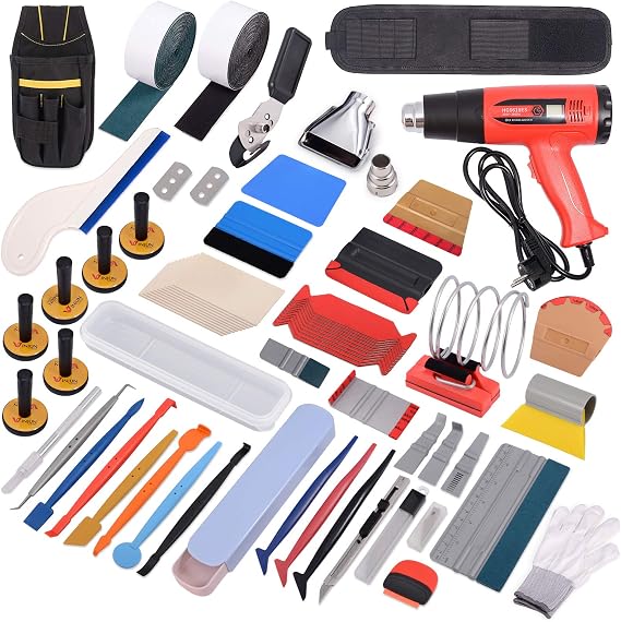 Gomake Vinyl Wrap Tool Kit Window Tint Tool Set for Car Wrapping Include Heat Gun for Vinyl Wrap,Vinyl Tool Pouch, Tint Squeegee, Vinyl Gloves, Wrapping Magnets, Wrap Stick,Utility Knife