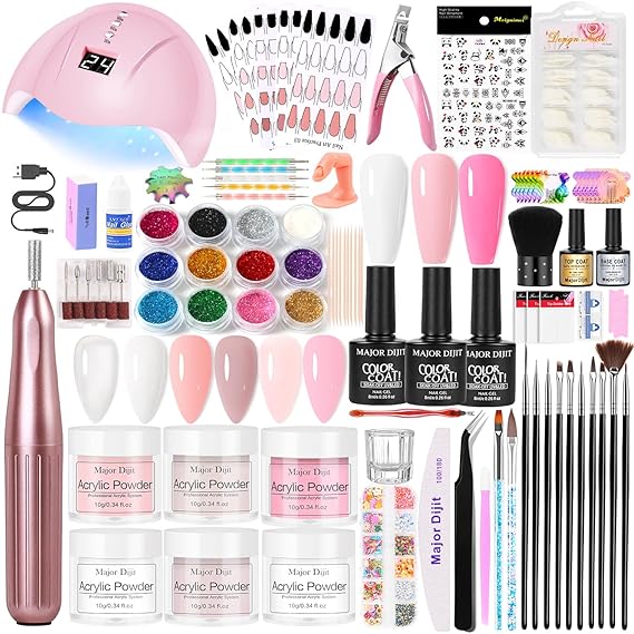Acrylic Nail Kit for Beginners with Everything | nail drill with lamp 6pcs powder with 3pcs gel nail polish for Women Home DIY