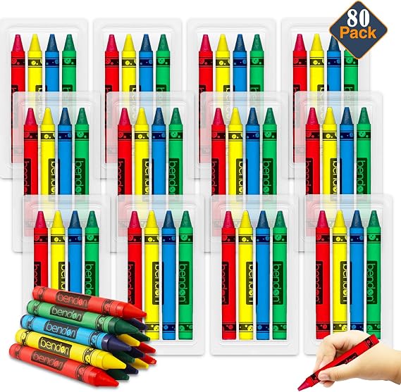 80 Bulk Jumbo Crayons - 20 Individually Packaged 4-Packs of Big Chubby Crayons for Toddlers Preschoolers Kindergarten - Large Non-Toxic | Classroom Supplies, Goodie Bags, Stocking Stuffers