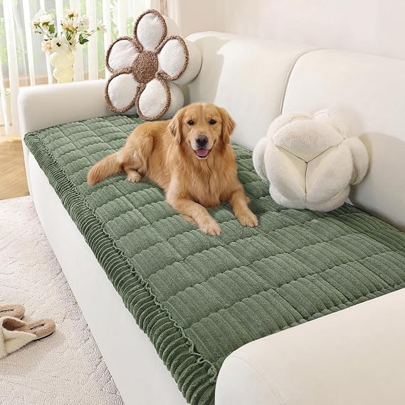 OstepDecor Sofa Covers 2 3 4 Seater, Pet Sofa Cover, Settee Covers, Couch Protectors for Dogs, L-Shaped Corner Couch Cover, Thick Soft Corduroy Fuzzy Pads for Pets and Kids (Green, 70x150cm)
