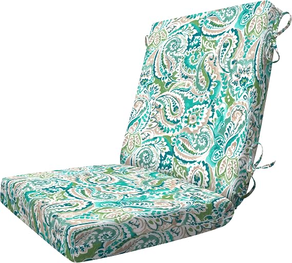 Honeycomb Outdoor Dining Chair Cushion for Patio Furniture, 20 x 41, Essentials Geneva Paisley Turquoise