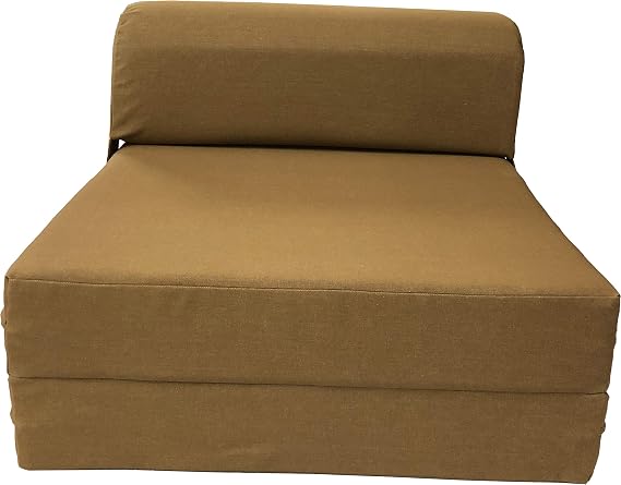 D&D Futon Furniture Brown Denim Sleeper Chair Folding Foam Bed 6 x 32 x 70, Sofa Beds, Couches.