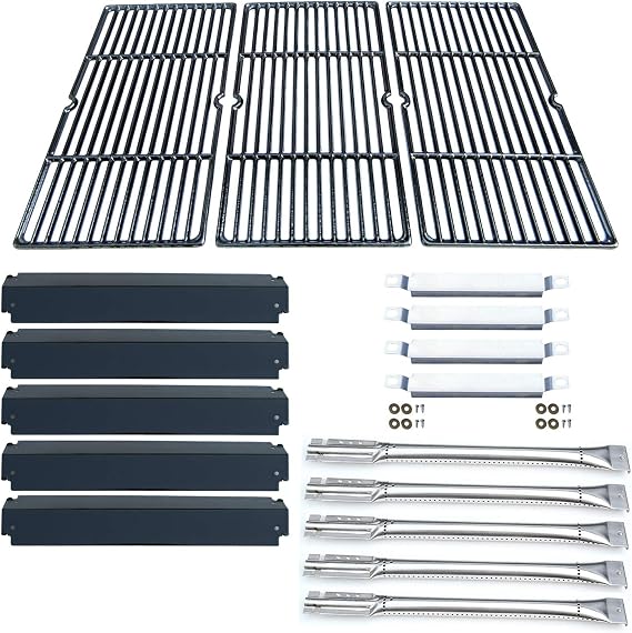 Parts Kit DG184 Replacement for Charbroil Commercial 463268806 Gas Grill Repair Kit (SS Burner + SS Carry-Over Tubes + Porcelain Steel Heat Plate + Porcelain Cast Iron Cooking Grid)