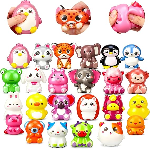 24 Pack Squishy Toys, Kawaii Squishys Slow Rising Animals, Soft Squeeze Stress Relief Toy, Goodie Bag Stuffer Birthday Xmas Party Favors Gifts Treasure Chest Classroom Prizes