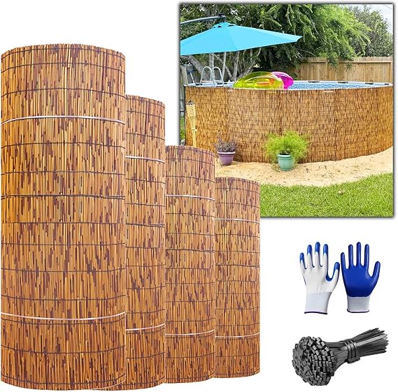 Natural Bamboo Fencing Rolls Privacy Screen 1ft 2ft 3.3ft 4.6ft 6ft X 16.4ft Decorative Bamboo Fence Screen Curtain Brown Garden Fencing for Outdoor Backyard Patio