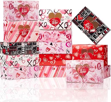 Crssbrohip 60 Pcs Valentine's Day Cookie Boxes with Heart-Shaped Window - Candy Gift Giving Containers, Small Cake Bakery Treat Goodie Bulk Boxes with Tags - Great for Party Favors, Weddings, or Holiday Gift Packaging