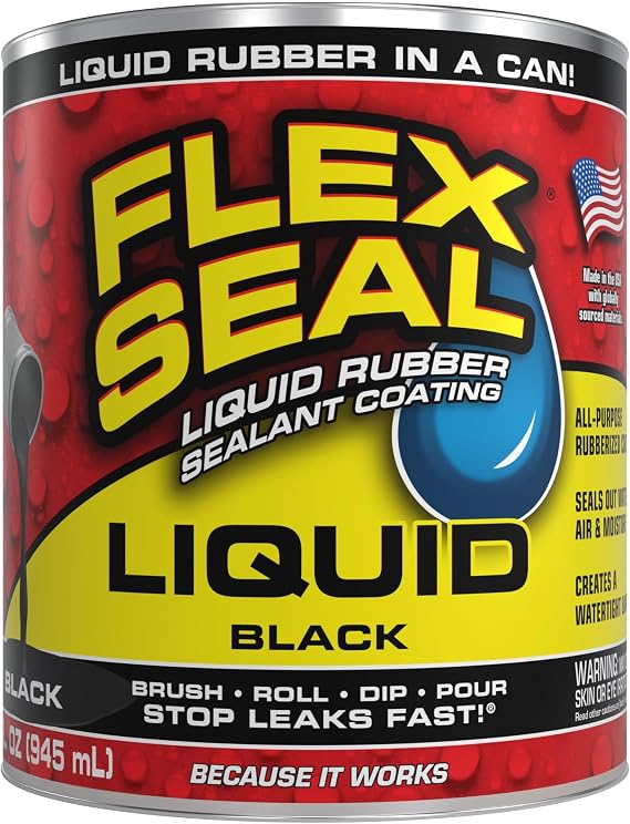 Flex Seal Liquid, Rubber Coating Sealant, Waterproof, Flexible, Breathable, and UV Resistant, Roof Repair, Basements, RV, Campers, Trailers, Marine, EPDM, Masonry, Black, 32 oz