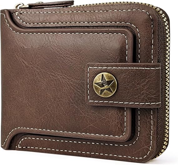 Mens Wallets, Vintage Front Pocket Leather Wallet for Men, Large Capacity Credit Card Holder Wallet with Coin Pocket Multi Slots and ID Window (Brown)