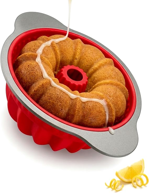 Boxiki Kitchen Premium Non-Stick Silicone Pound Cake Pan Heavy-Duty Steel Frame, BPA & PFOA Free Durable Fluted Cake Pan, Moldes para Gelatinas, Pasteles, Flan No Warping, No Shape Loss