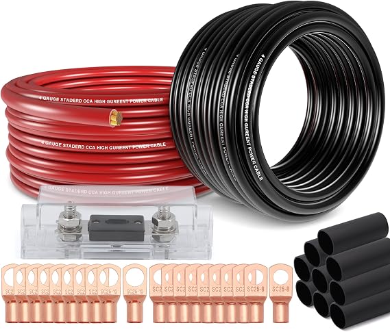 4 Gauge Battery Cable Kit 50ft Red/Black CCA Power & Ground with 100A Fuse