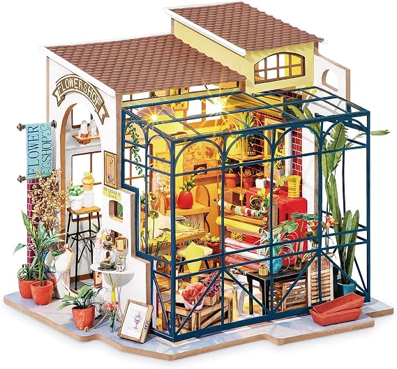Rolife DIY Miniature Doll House Kit with Furniture for Children Adult Wooden Kits Toy (Emily's Flower Shop)