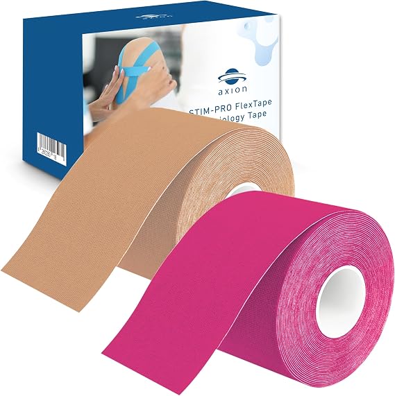 Kinesiology Tape Uncut | 2 Rolls of Athletic Sports Tape in Pink and Beige | 16ft Length and 2'' Width per Roll | Waterproof Skin-Friendly Elastic | Ideal for Sports | axion