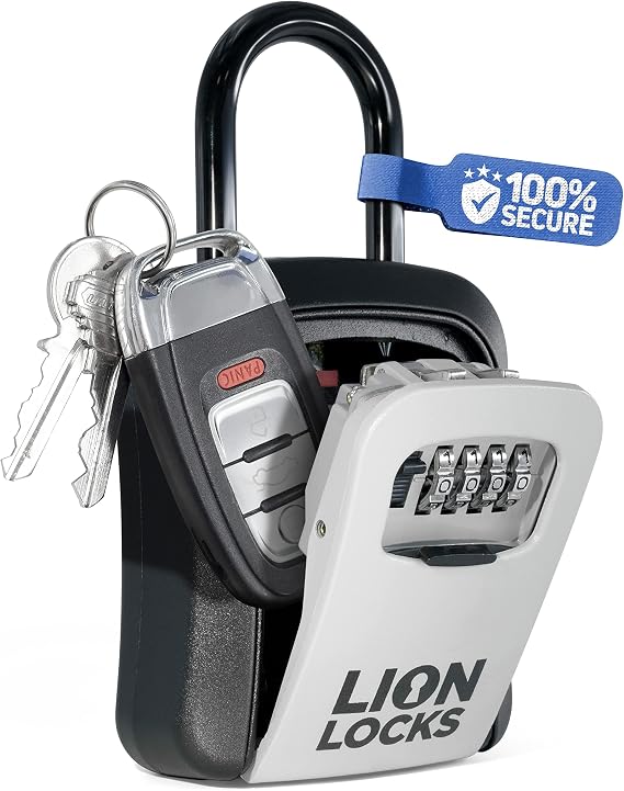 Key Lock Box for Keys with Code, 4 Digit Combination Lockbox for Keys Outdoor, Portable, Waterproof, Realtor Lock Box (Gray, 1 Pack)