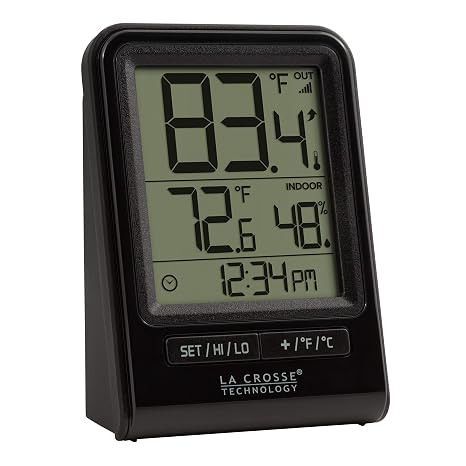 308-1409BT Digital Wireless Thermometer & HI/LO records & Humidity, 330ft | 12-hr/24-hr time, Low battery indicator