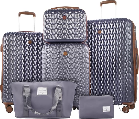 Travelhouse Luggage Set 6 Piece Hardside Suitcase TSA Lock Spinner Wheels 6 Pcs Hardshell Luggage with Duffel Bag (GRAY)