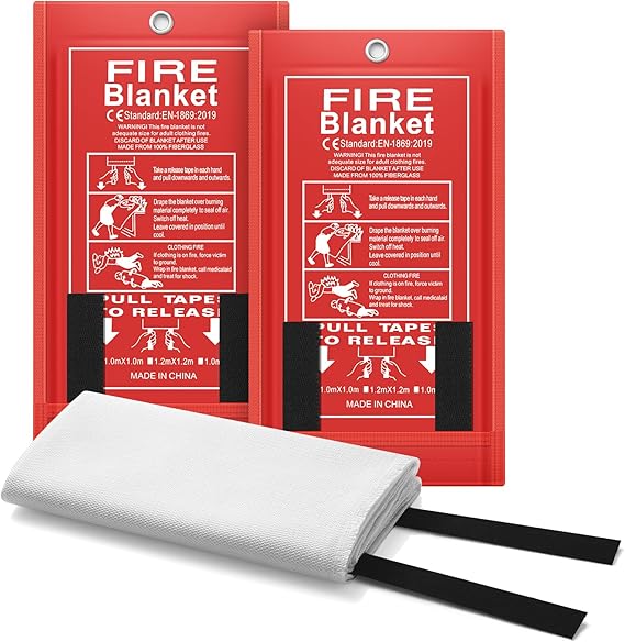 FLASLD Fire Blanket Kitchen Fire Blanket Fiberglass Fire Blankets Emergency for People Flame Retardant Protection and Heat Insulation (100 x 100 cm Pack of 2)