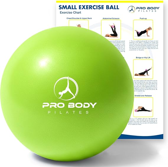 ProBody Pilates Ball Small 9 Inch Small Yoga Ball | Anti-Burst PVC, Clinic Grade, Between-Knees Stabilizer, Postpartum Recovery, Small Exercise Ball, Inflator