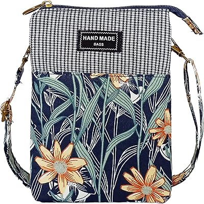 Canvas Cute Crossbody Bags for Women Mini Shoulder Handbag Cell Phone Purse Wallet Leaves Pattern Coin Pouch