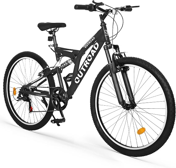 Betterland 7-Speed Mountain Bike, 26 inch Outdoor Bikes, Dual Suspension Fork for Men Women Adult, High-Carbon Steel Cycing Bicycles, MTB Bicycle with Adjustable Ergonomic Seat, (Black)