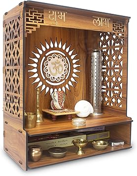 Heartily Shlok Beautiful Wooden Pooja Mandir for Home or Puja Temple Stand for Office and Shops with Led spot Light H- 18, L- 16, W-8.75 Inch