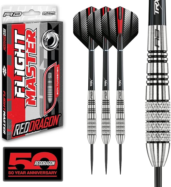RED DRAGON Sidewinder Series Steel Tip Darts Set - 80% Tungsten Slim Barrels with Engineered Grip for Precision & Control - Flights & Shafts Included - Available in 23g - 30g Weights