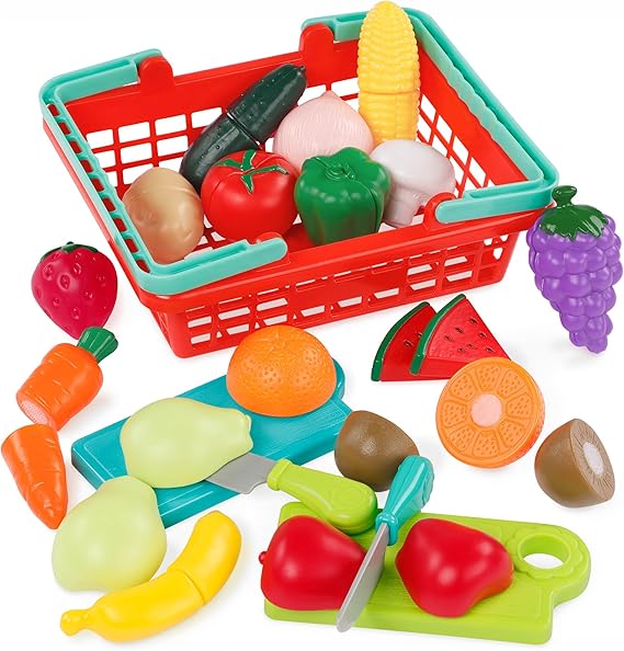 Battat Play Food Toy for Kids Cooking Chef Role Play Toys Pretend Farmers Market Produce Basket Toddler Pretend Fruit 2+ Years Farmers Market Produce Basket