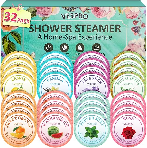 VESPRO 32 Pack Shower Steamers Aromatherapy Tablets Gifts Set for Women, Bulk Shower Bombs for Home Spa Bath Self Care, Relaxation and Calming Bath Gifts for Women and Men