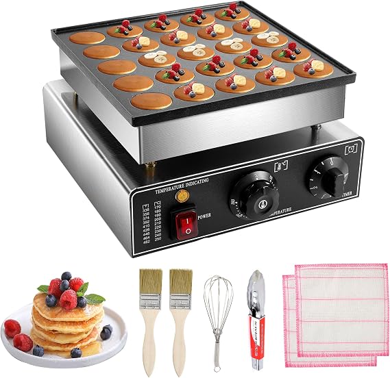Heuyrao Mini Pancake Maker, 25PCS Dutch Pancake Maker, 110V 900W Commercial Electric Non-Stick Poffertjes Grill for Home Kitchen Restaurant Breakfast Snacks
