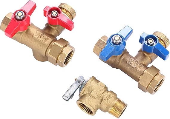 Universal Brass Tankless Water Heater Isolation Valve Service Kit | 3/4 in. connection size, includes pressure relief component, fits most tankless heaters