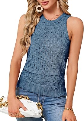 JASAMBAC Womens Sleeveless Sweater Vest Hollowed-Out Stretchy Knitted Pullover Sweater Tank Top