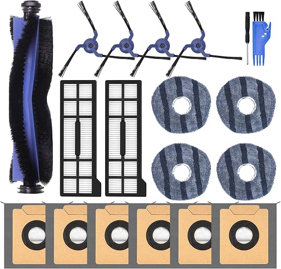 19 Pack Replacement Parts Compatible with Eufy X10 Pro Omni Robot Vacuum | 1 Main Roller Brush, 4 Mop Pads, 4 Side Brushes, 2 Hepa Filters, 6 Dust Bags & 2 Tools Accessories