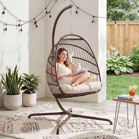RADIATA Modern Hanging Egg Chair Outdoor with Stand, Brown