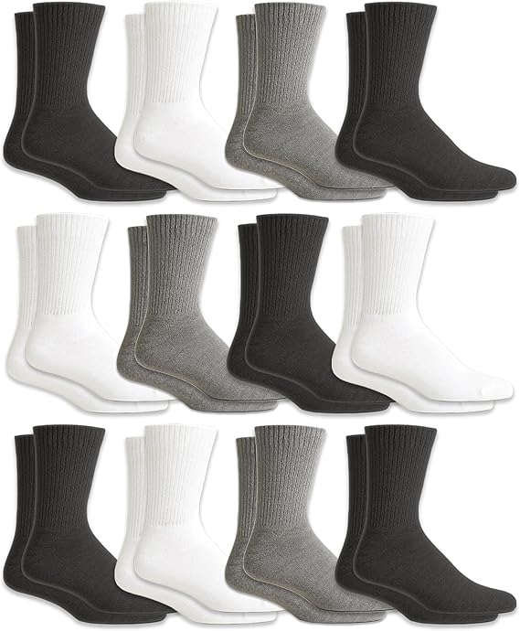 12 Pairs Value Pack of Wholesale Sock Deals Men's Crew Socks, 10-13