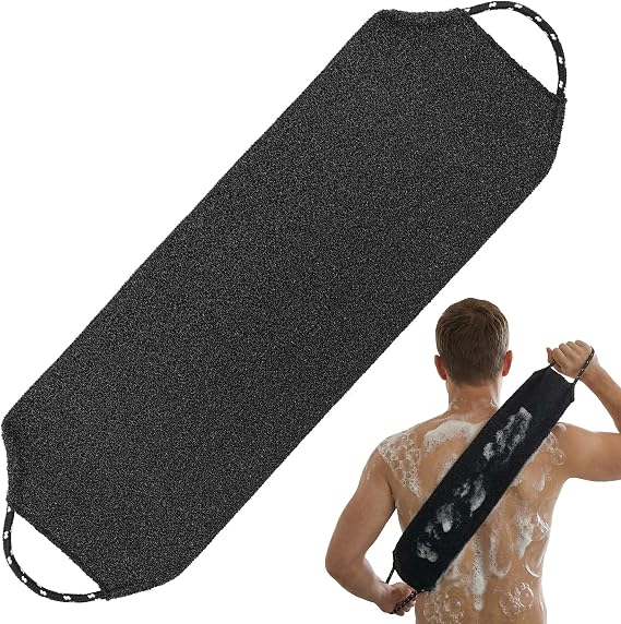 Exfoliating Back Scrubber Set for Deep Body Scrub - Exfoliating Shower Towel, Dead Skin Removal & Ingrown Hair Relief (Black)