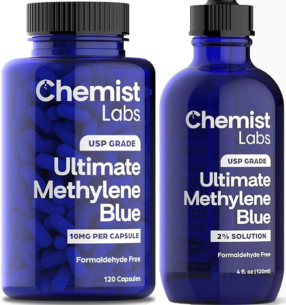 Pharmaceutical Grade Methylene Blue 2% Liquid Solution & Capsules - 360 Days Supply (12 Months)