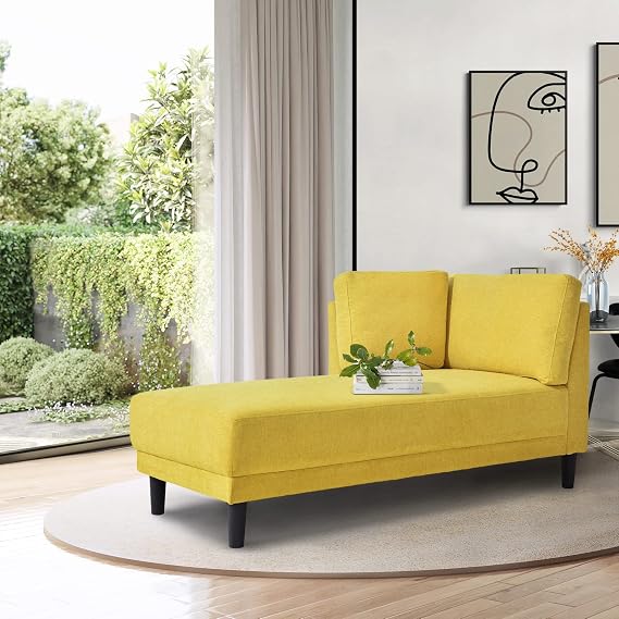 KEVINSPACE Modern Chaise Lounge Indoor with Fabric Chaise Lounges Chair Lounge Sofa Recliner Chair for Bedroom Office Living Room & Small Apartment SEAT Size 65.25Lx 32Wx 34.25 H inch Yellow